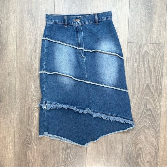 Vintage Y2k Junaly Asymmetrical Denim Midi Skirt - Picture 4 of 13